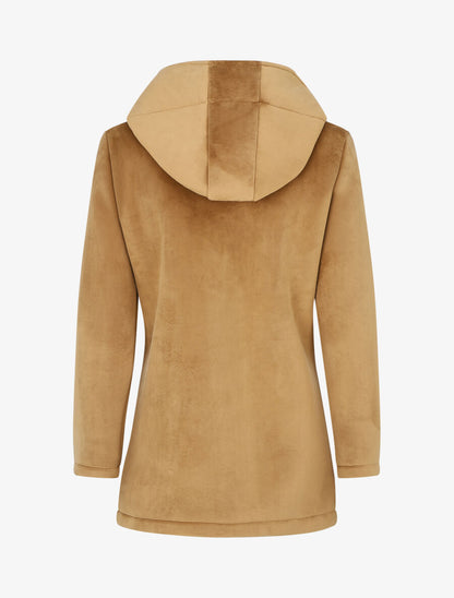 Manteau à capuche effet velours - Camel - 2