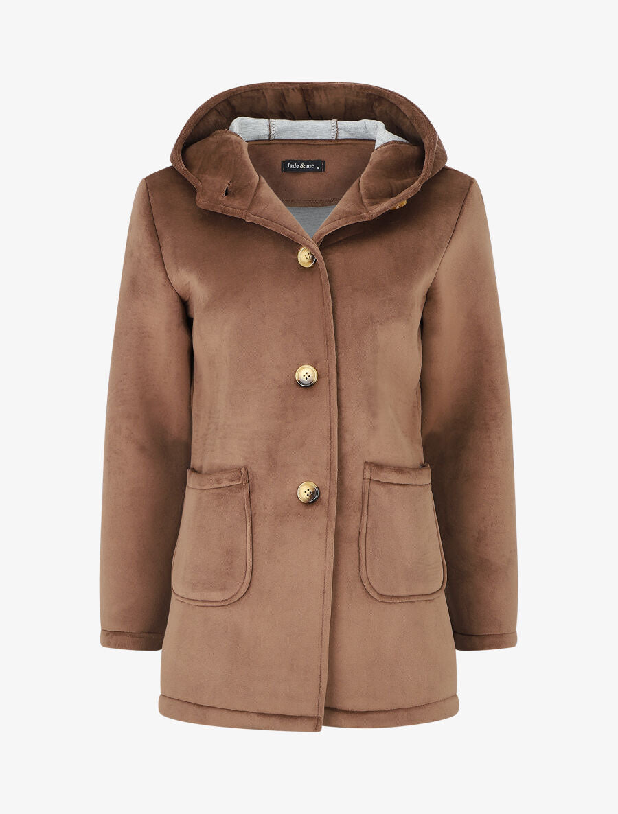 Manteau à capuche effet velours - Marron - 1
