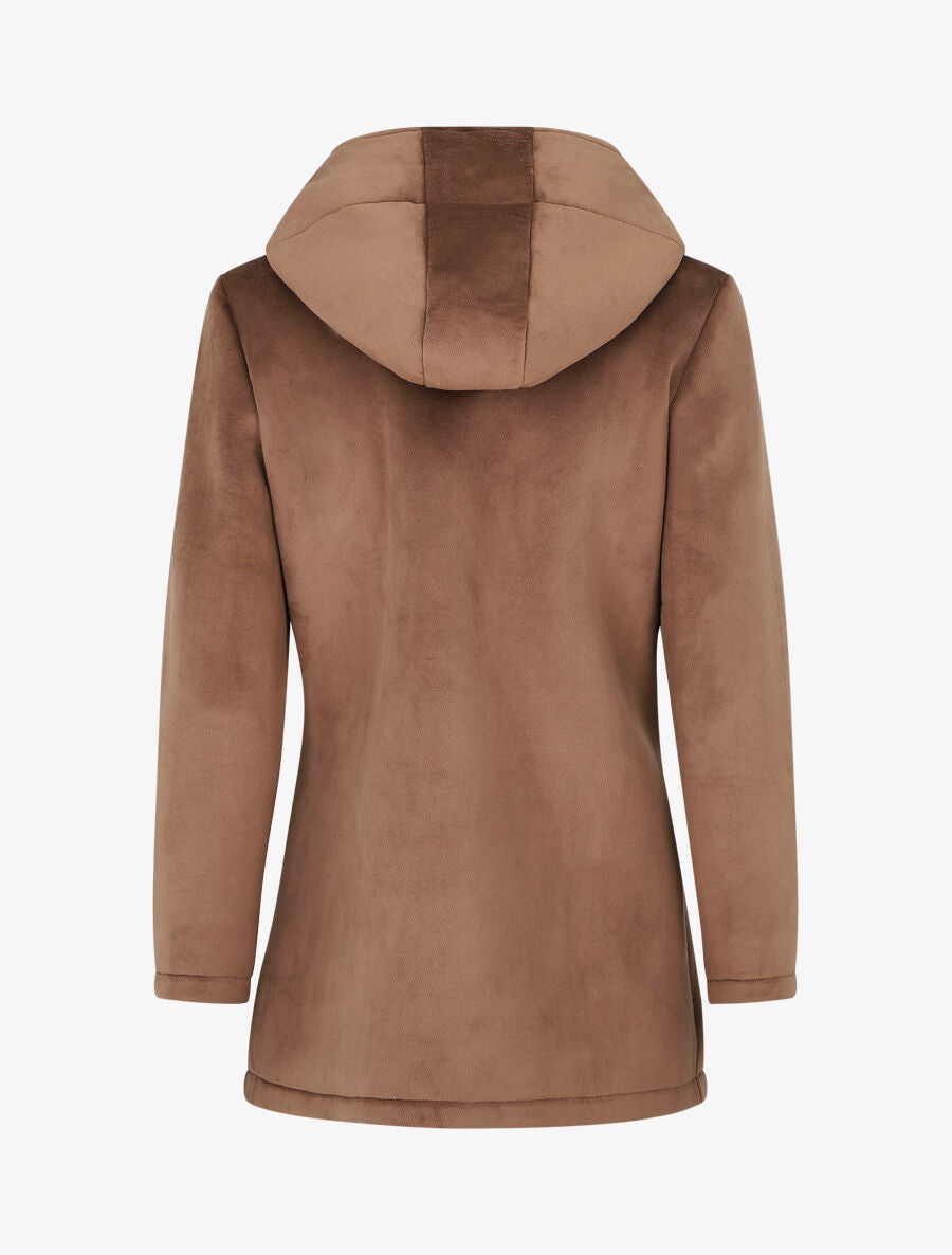 Manteau à capuche effet velours - Marron - 2