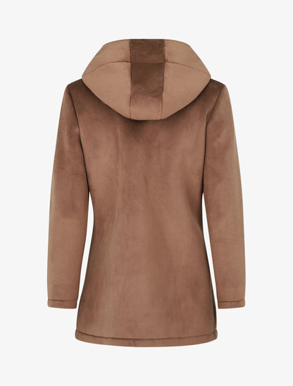 Manteau à capuche effet velours - Marron - 2