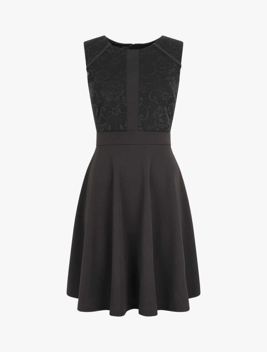Robe courte patineuse à dentelle - Noir - 4