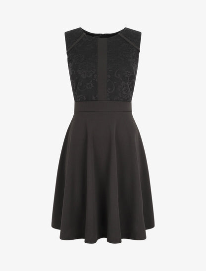Robe courte patineuse à dentelle - Noir - 4