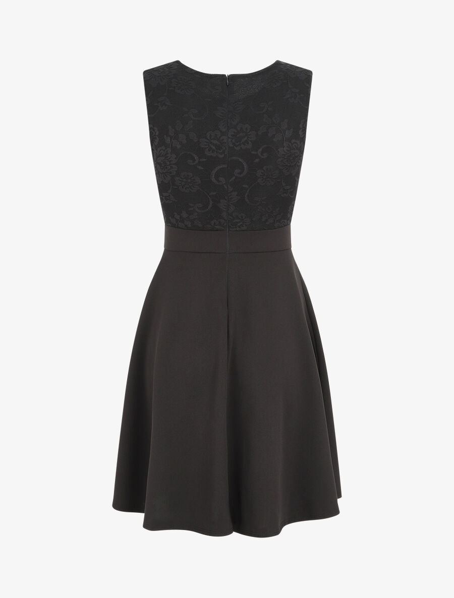 Robe courte patineuse à dentelle - Noir - 2