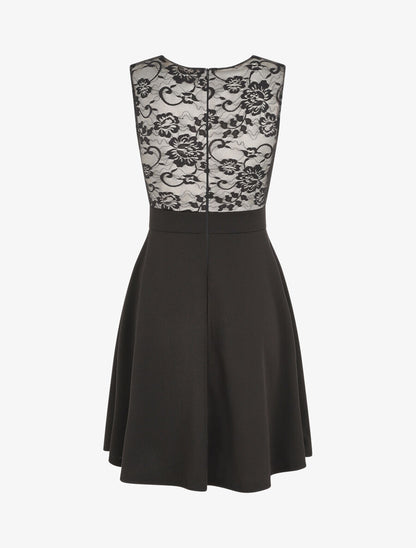 Robe courte patineuse à dentelle - Beige - 2