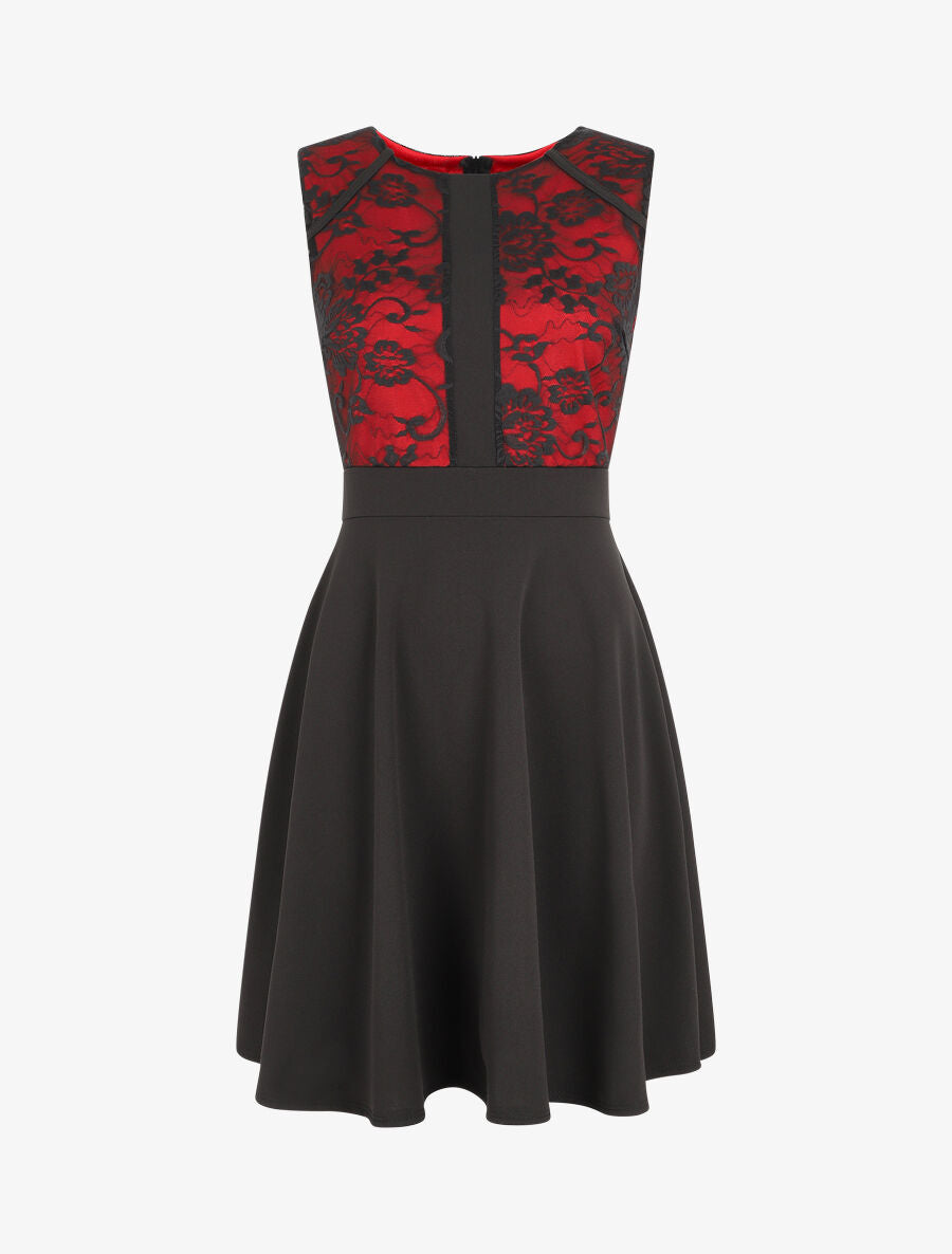 Robe courte patineuse à dentelle - Rouge - 1