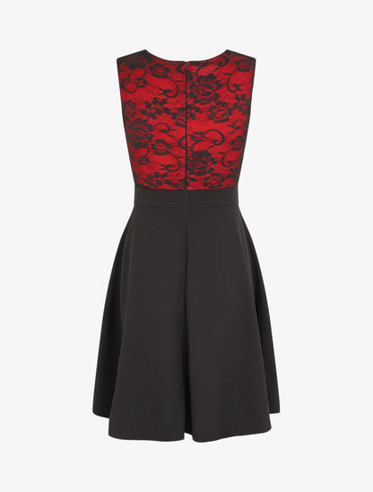 Robe courte patineuse à dentelle - Rouge - 2