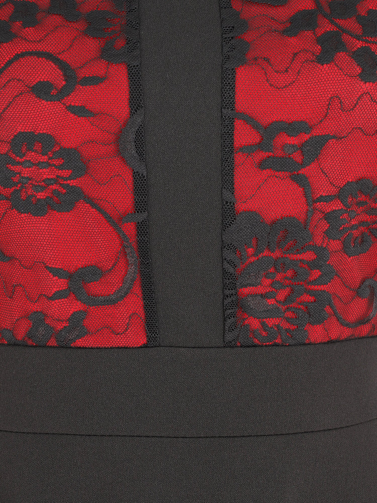 Robe courte patineuse à dentelle - Rouge - 3