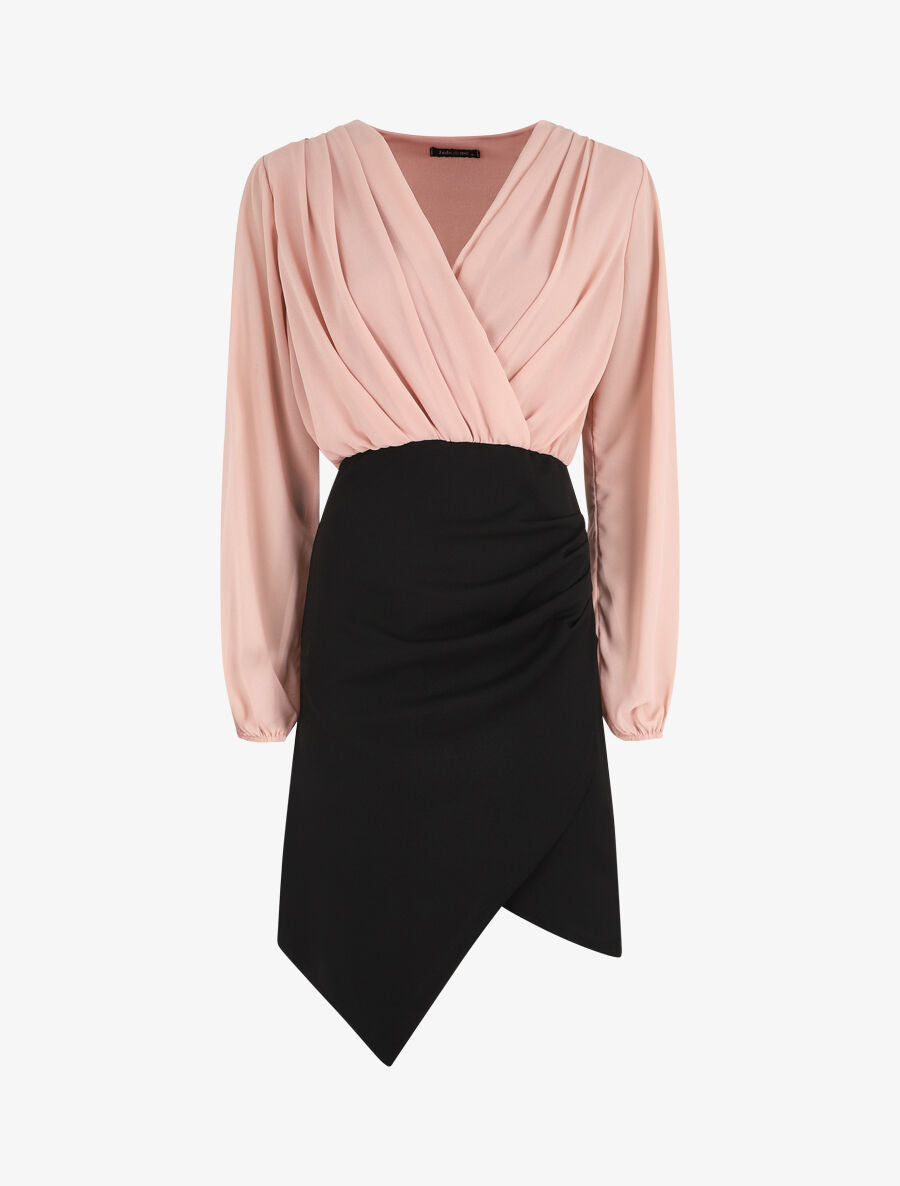 Robe drapée style portefeuille - Rose/noir - 1