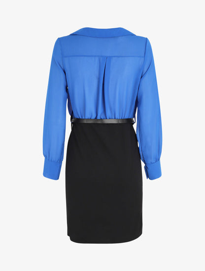 Robe fourreau à col cache-coeur - Noir/bleu roi - 2