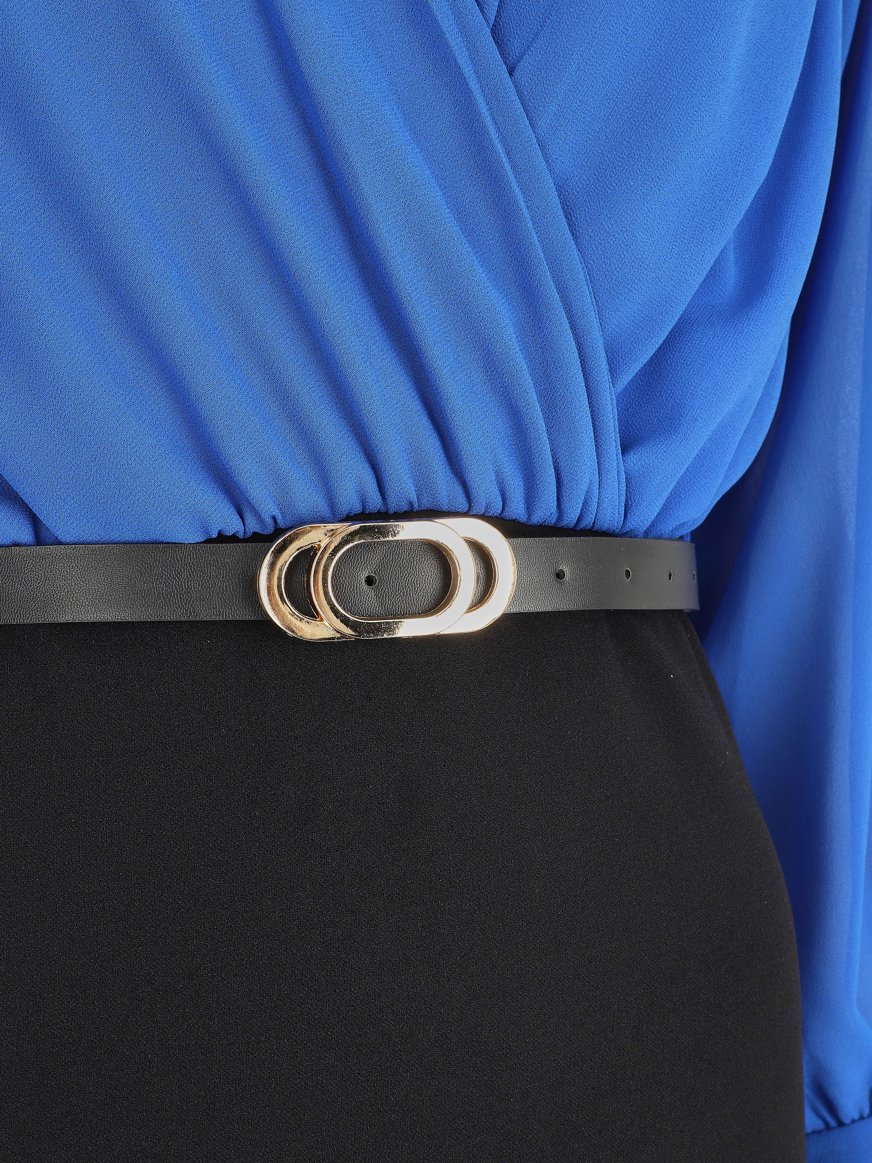 Robe fourreau à col cache-coeur - Noir/bleu roi - 3