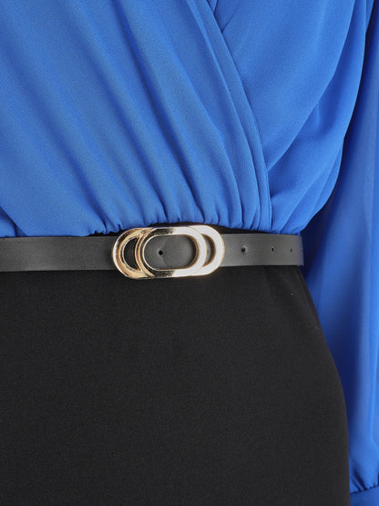 Robe fourreau à col cache-coeur - Noir/bleu roi - 3