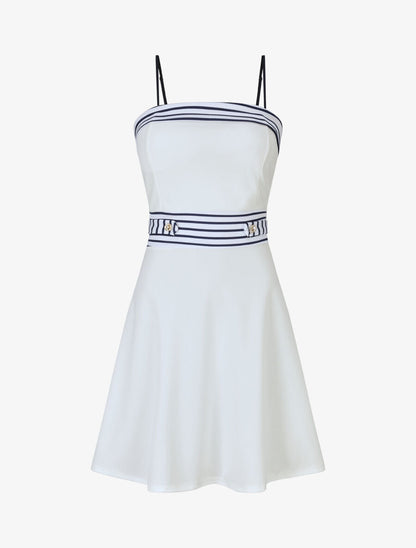 Robe patineuse à buste et taille rayés - Blanc - 1
