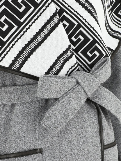 Manteau ceinturé à imprimé grec - Gris - 3