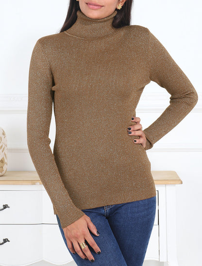 Pull col roulé ajusté et irisé - Camel - 4