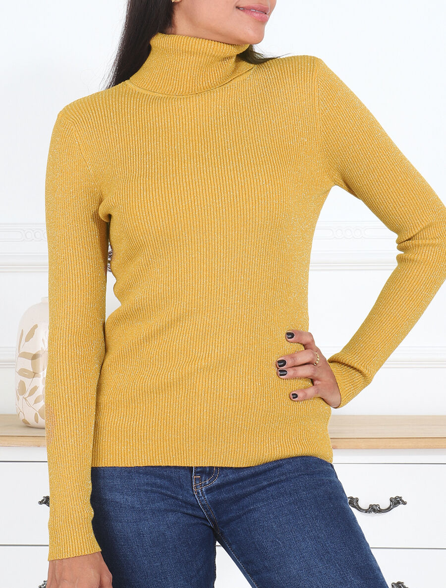 Pull col roulé ajusté et irisé - Moutarde - 4