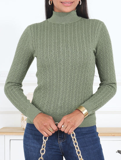 Pull texturé à col montant - Kaki - 3