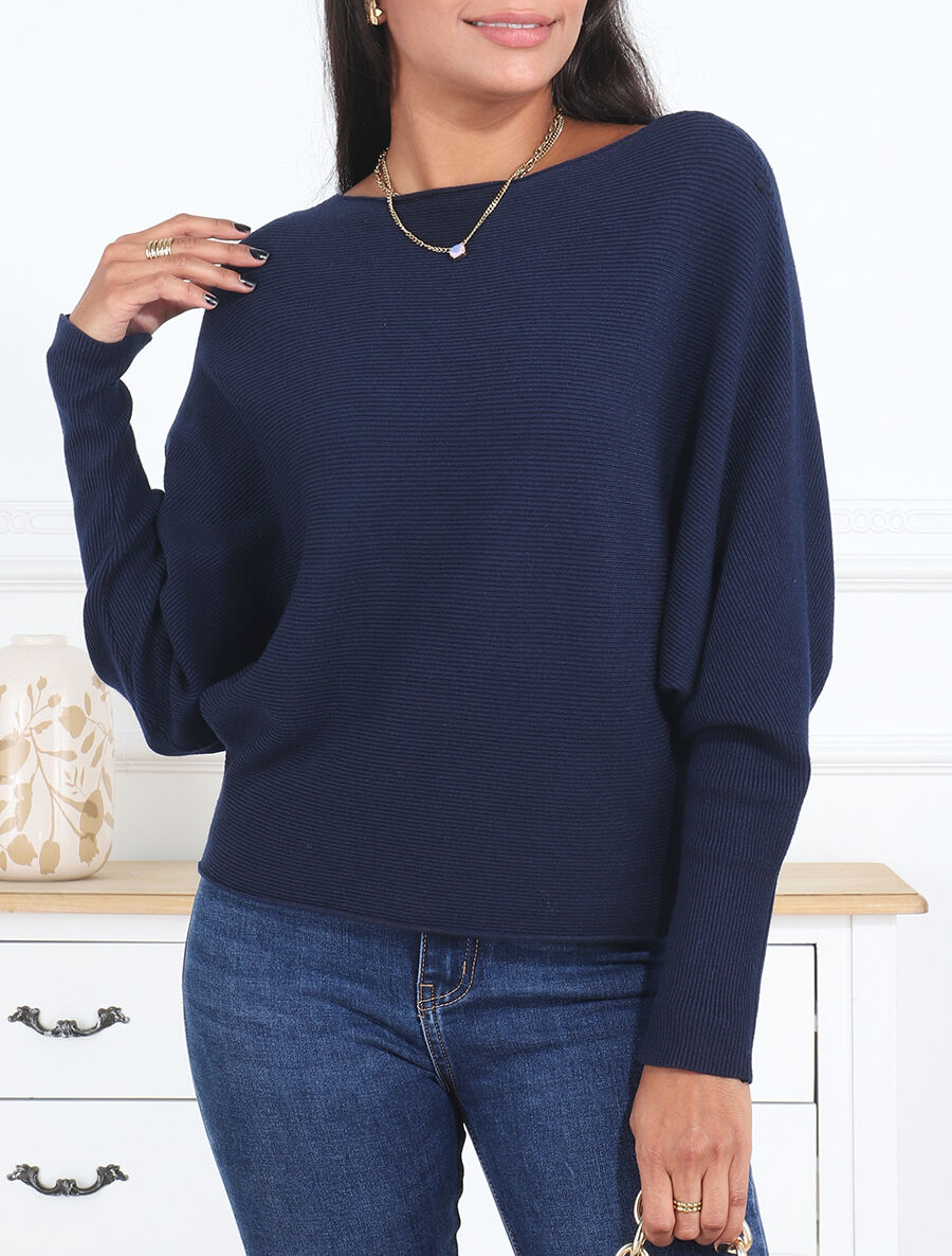 Pull loose à col rond - Marine - 3