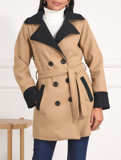 Manteau mi-long en laine mélangée - Camel - 4