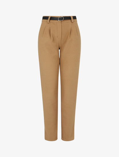 Pantalon épais uni coupe droite - Camel - 1