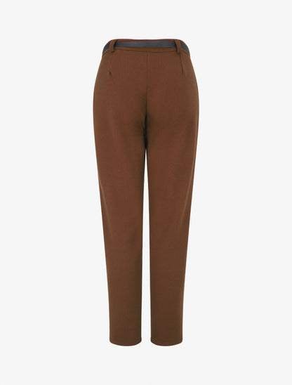Pantalon épais uni coupe droite - Marron - 2