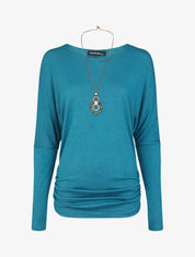 Pull fin uni froncé - Bleu canard - 1