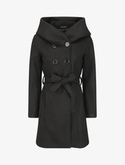 Manteau mi-long ceinturé à capuche - Noir - 3