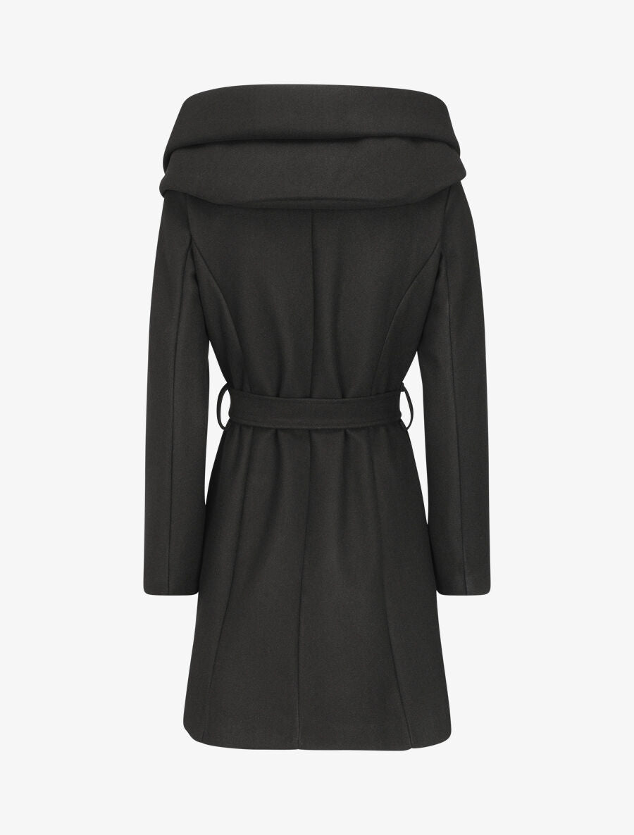Manteau mi-long ceinturé à capuche - Noir - 2