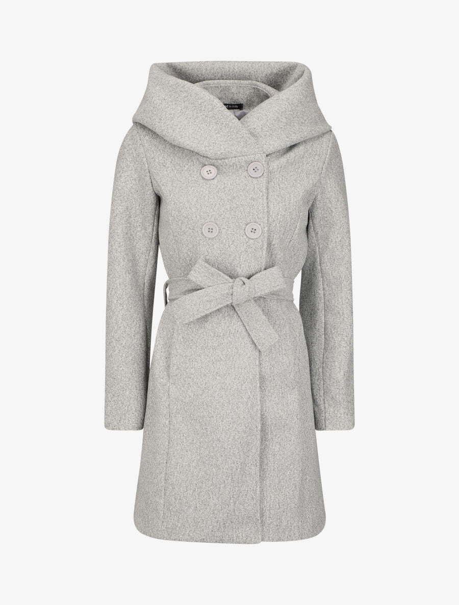 Manteau mi-long ceinturé à capuche - Gris - 1