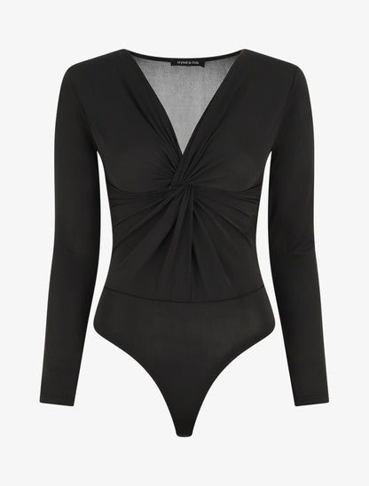 Body uni à col V - Noir - 1