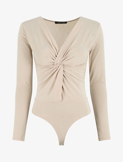 Body uni à col V - Beige - 1