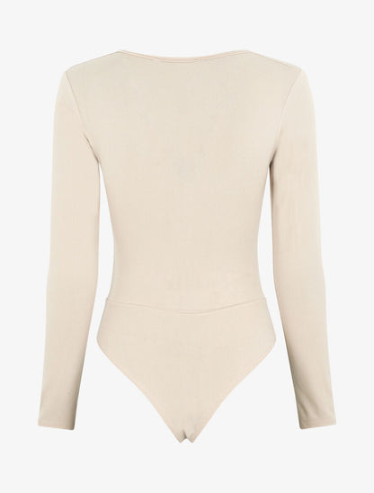 Body uni à col V - Beige - 2