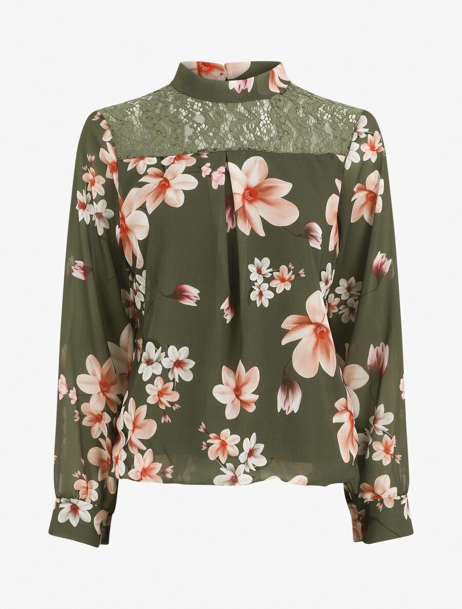Top fleuri en dentelle - Kaki - 5