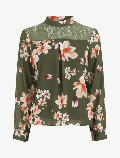 Top fleuri en dentelle - Kaki - 5