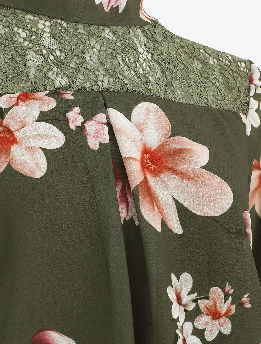 Top fleuri en dentelle - Kaki - 3