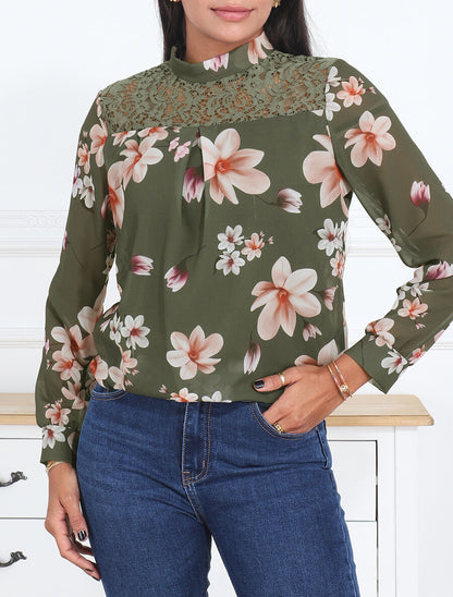 Top fleuri en dentelle - Kaki - 4
