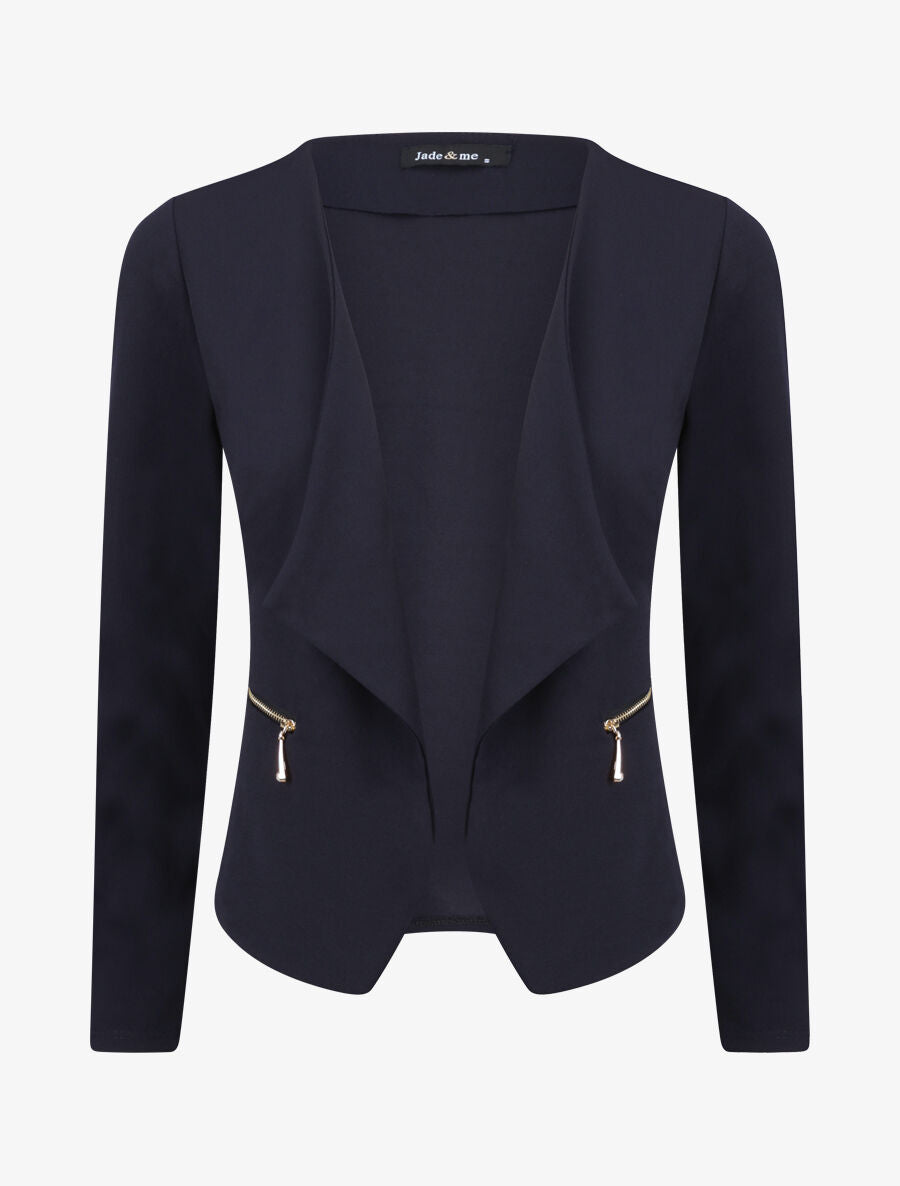 Veste courte à pans biseautés et poches à zip - Marine - 1