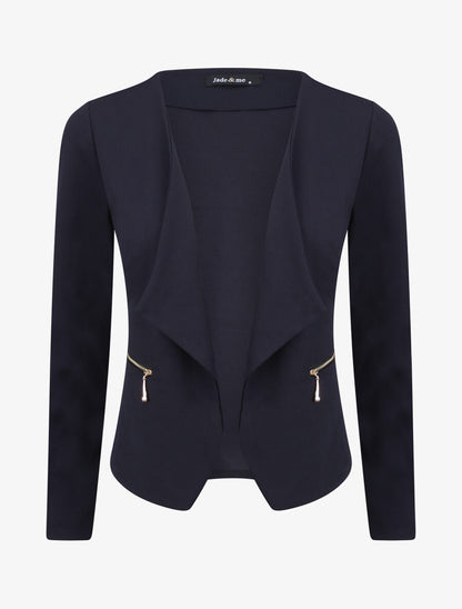 Veste courte à pans biseautés et poches à zip - Marine - 1