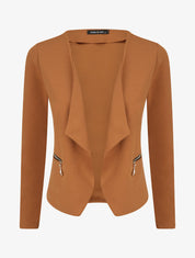 Veste courte à pans biseautés et poches à zip - Camel - 5