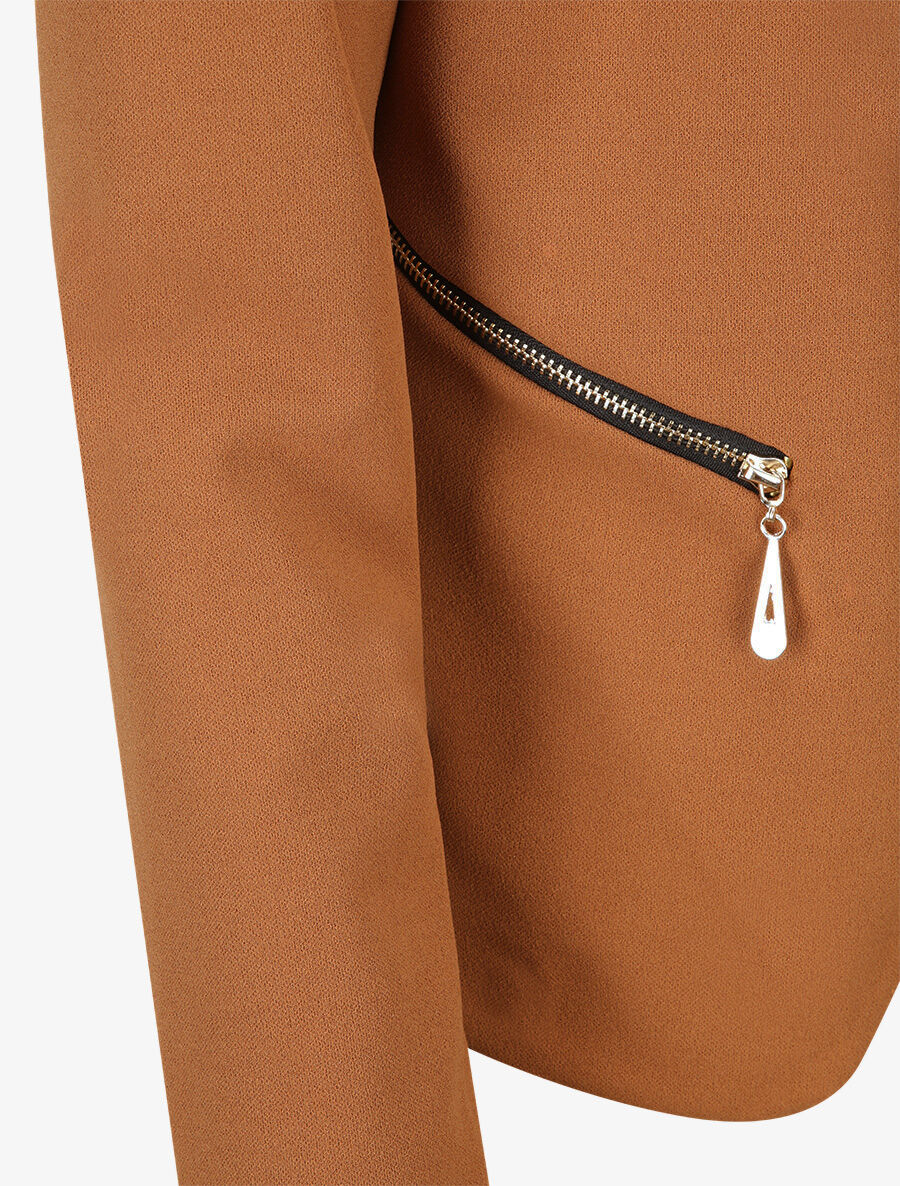 Veste courte à pans biseautés et poches à zip - Camel - 3