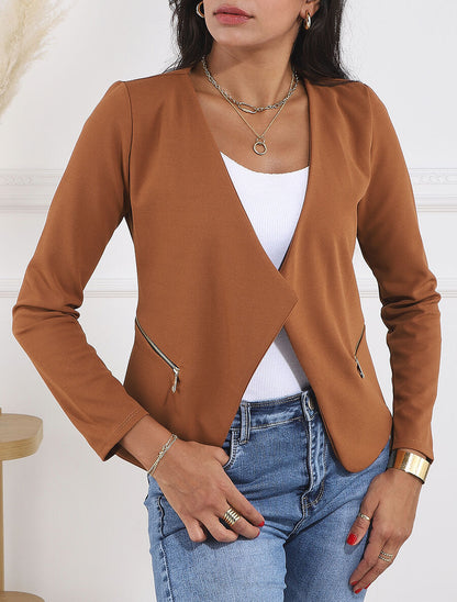 Veste courte à pans biseautés et poches à zip - Camel - 4