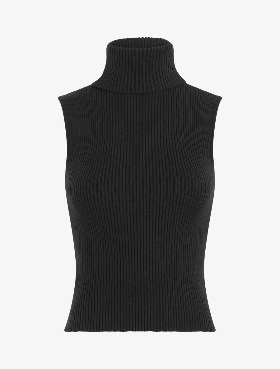 Pull ajusté sans manches à col roulé - Noir - 4