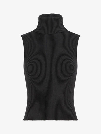 Pull ajusté sans manches à col roulé - Noir - 4