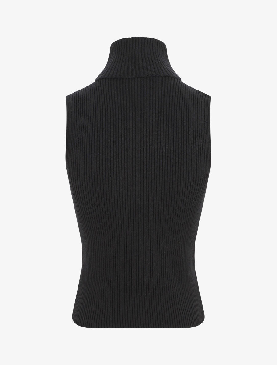 Pull ajusté sans manches à col roulé - Noir - 2