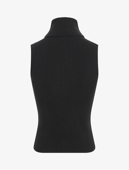 Pull ajusté sans manches à col roulé - Noir - 2