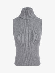 Pull ajusté sans manches à col roulé - Gris - 1