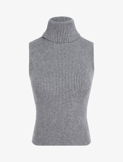Pull ajusté sans manches à col roulé - Gris - 1