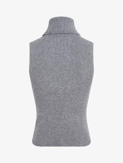 Pull ajusté sans manches à col roulé - Gris - 2
