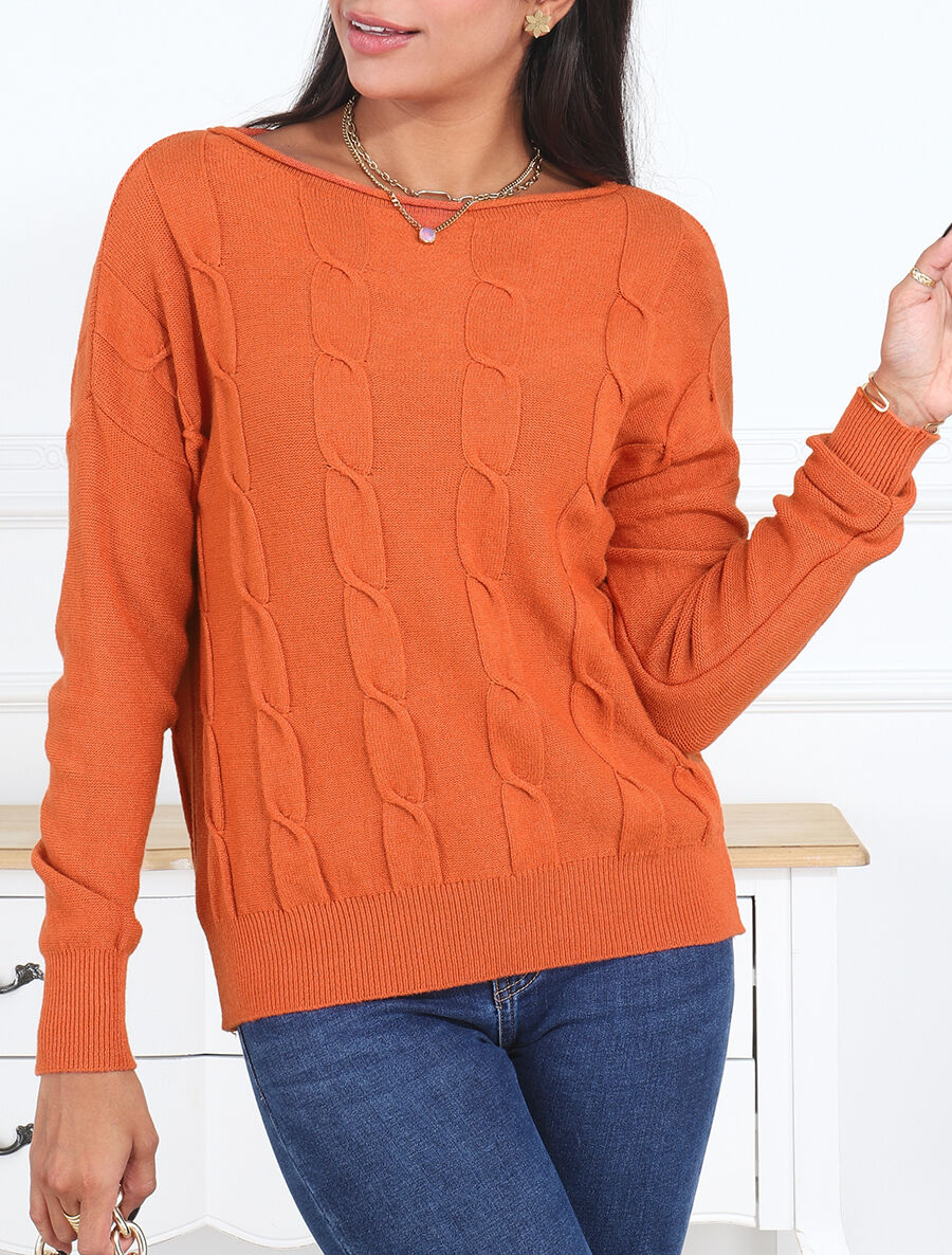 Pull droit à col bateau - Orange - 4