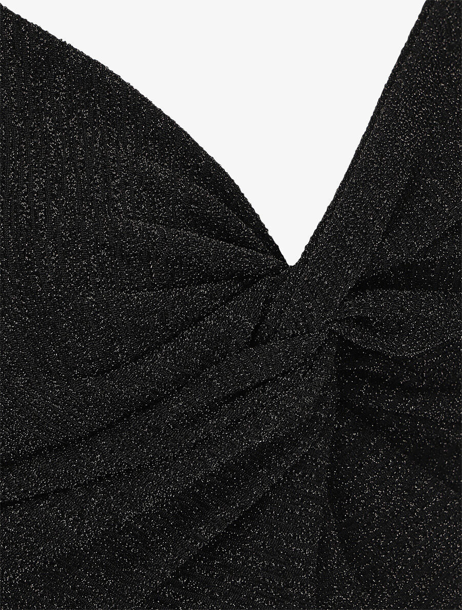Robe patineuse pailletée à bretelles - Noir - 3