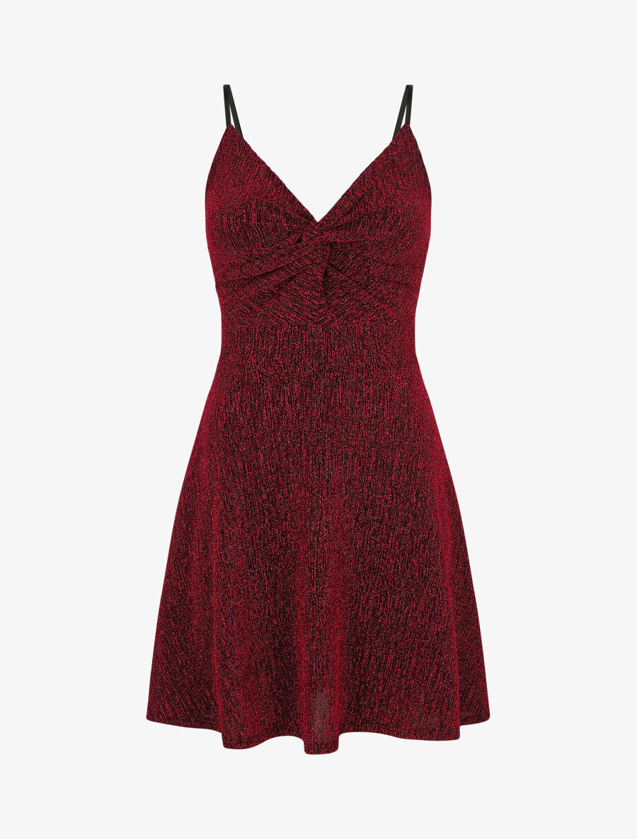 Robe patineuse pailletée à bretelles - Rouge - 1